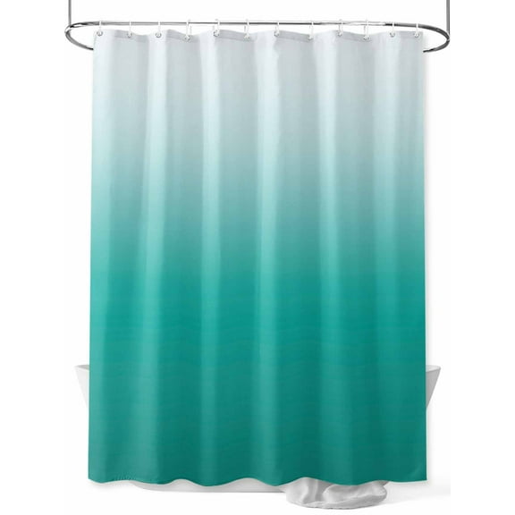 Cyan Turquoise Shower Curtain, Gradient Waterproof Shower Curtain Set with 12 Hooks Lightweight Washable Fabric Shower Curtains for Bathroom 36x72 Inches