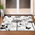 thumbnail image 3 of Non-Slip Flannel Rug Indoor/Outdoor, Black White Plant  Pattern, Machine Washable Mat for Front Door Kitchen Bedroom Bathroom Balcony Porch Entryway Dog Mat, 3 of 15
