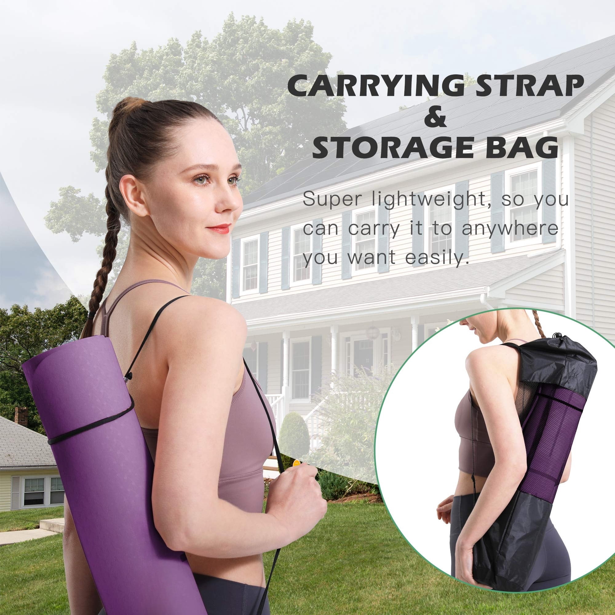 Non-Slip Yoga Mat – Eco Friendly Anti-Tear Pilates Mat, 1/4” Thick Exercise Mat for Women with Carrying Sling & Storage Bag