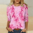 thumbnail image 2 of Nfurl Women Pink Ribbon Breast Cancer Graphic Tees Shirts Casual Crewneck 3/4 Sleeve Tshirts Cancers Awareness Shirts Pullover Tops Pink M, 2 of 7