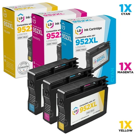 LD Remanufactured Replacement for 952XL High Yield Cartridges: Cyan  Magenta  Yellow 3-Pack for OfficeJet 7740 8702 8715  OfficeJet Pro 7720 7730 7740 8216 8218 8714 8715 8716 8717 8718