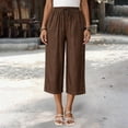 thumbnail image 6 of Capris for Women with Pockets Petite Pants Drawstring Casual Pull on Palazzo Trousers with Pockets Loose High Waisted Wide Leg Lounge Pants Brown XL, 6 of 9