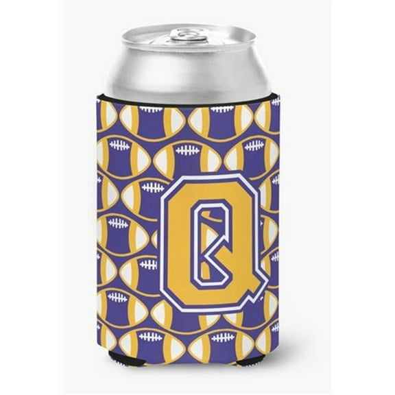 Letter Q Football Purple & Gold Can or Bottle Hugger