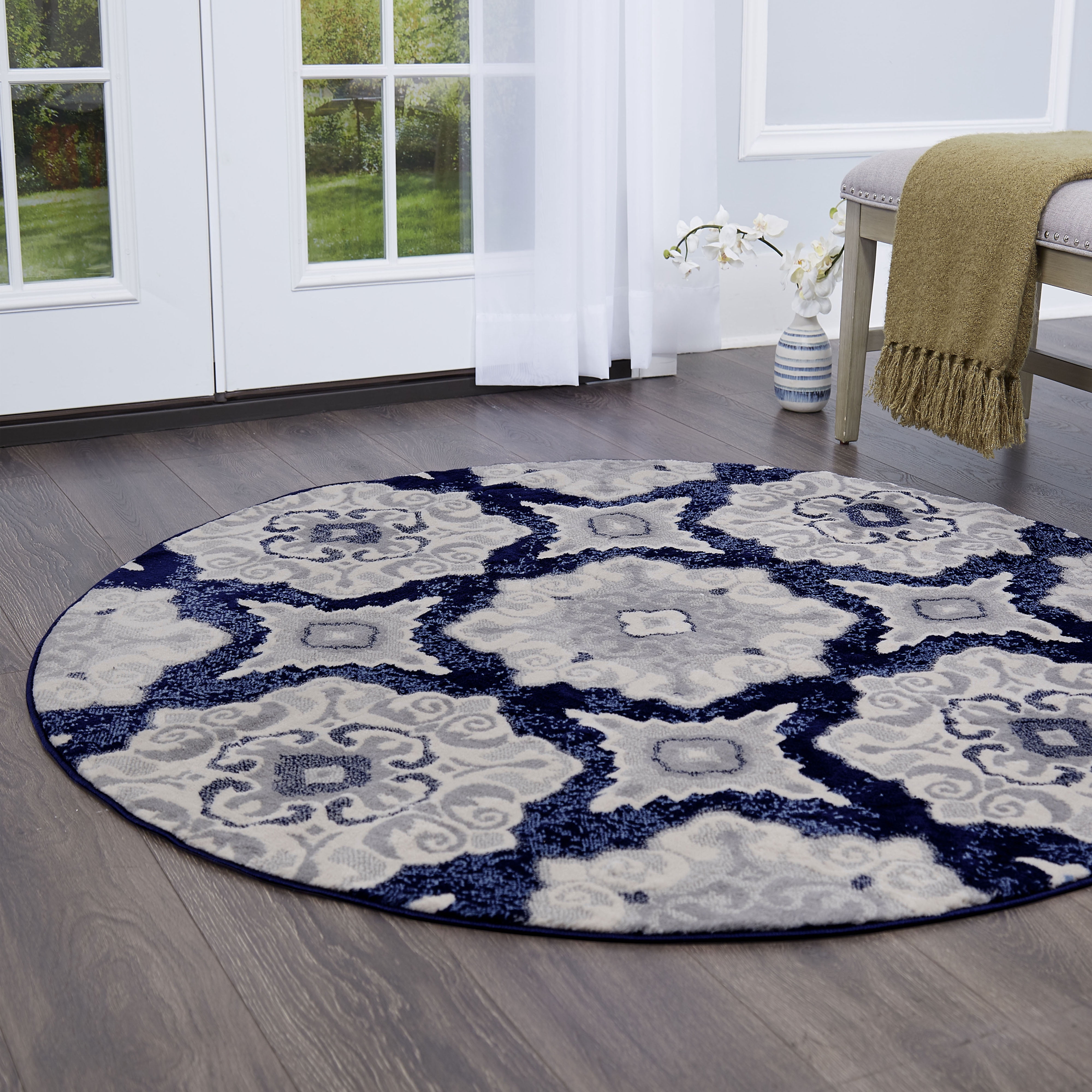 Home Dynamix Tremont Salem Transitional Medallion Area Rug, Navy Blue/Ivory, 5'2" Round