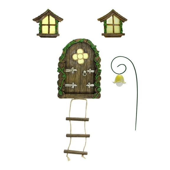 Fairy Door for Trees Miniature Fairy Garden with Fairy Lamp Glow in Dark Yard Art Sculptures Home Indoor Outdoor