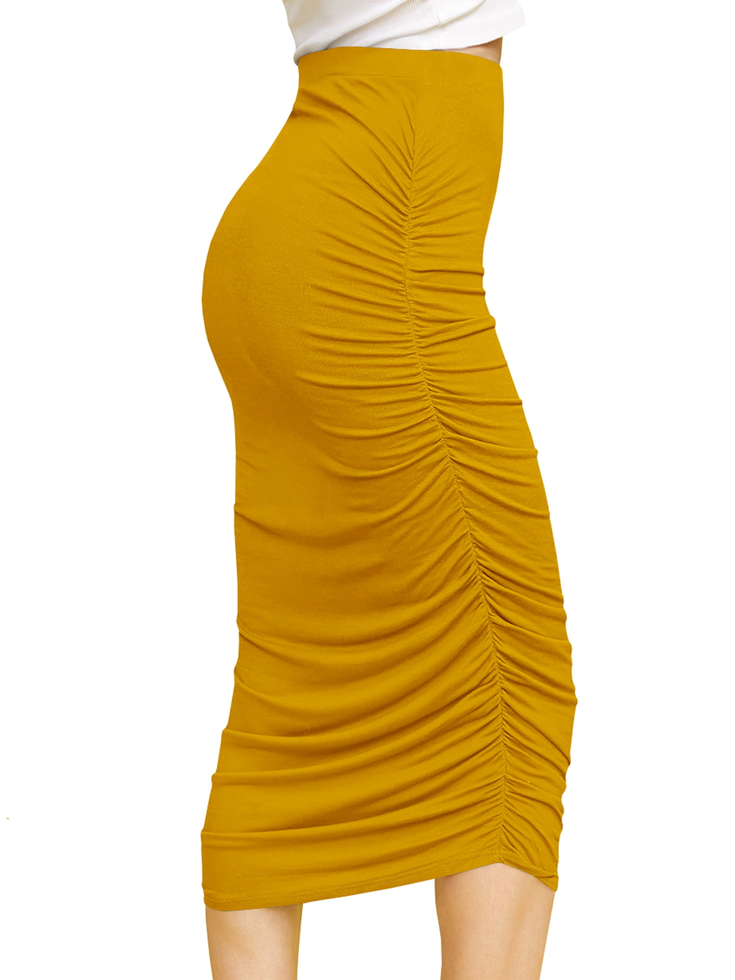 Made by Johnny Women s Slim fit Bodycon Party Club Night Out Elegant Ruched High Waist Long Pencil Skirt with Side Shirring XXL MUSTARD Walmart