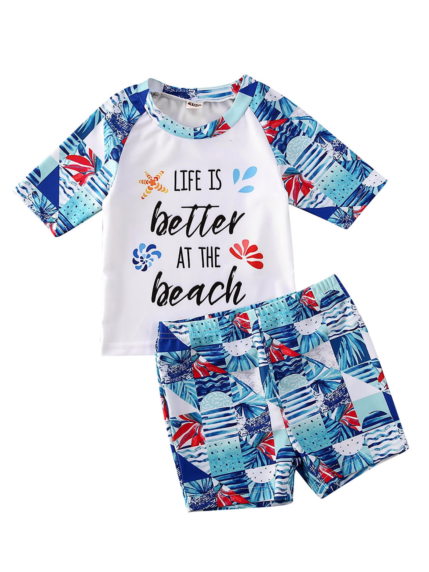 Licupiee Toddler Baby Kids Boys Swimsuit Sets Cartoon Flower Print