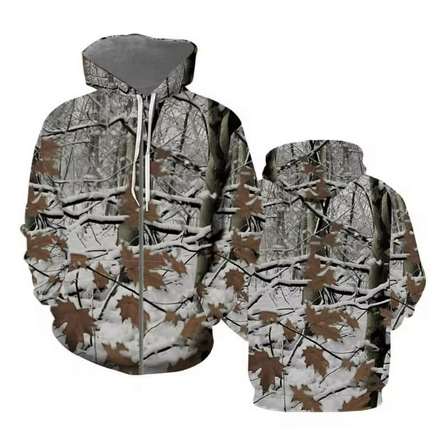 Sudadera con capucha y cremallera de gran tamaño con estampado 3D de hojas marchitas para hombre, sudaderas con gráficos de bosque, estilo urbano, informal, de otoño