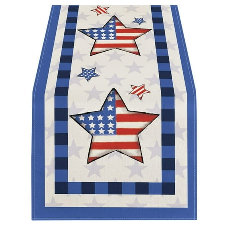 

Clearance Sale! 1PC Independence Day Table Runner Star Print Customized Satin Flag Ribbon For Holiday Craft Decoration Table Flag Patriotic Stripes Wired Edge Ribbon Printing