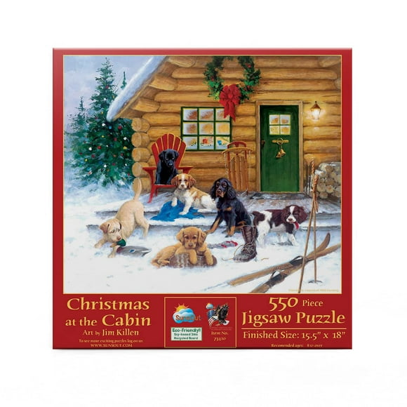 SUNSOUT INC - Noël à la Cabane - Casse-Tête de 550 Pcs par l'Artiste : Jim Killen - Format Terminé 15,5 Pouces x 18 Pouces Noël - MPN# 73410