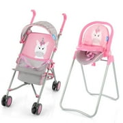 hauck Unicorn Toy & Care Set - Includes a Doll Stroller, Swing & High Chair Combo, Fits Dolls Up to 16" Doll Strollers, 2 Pieces