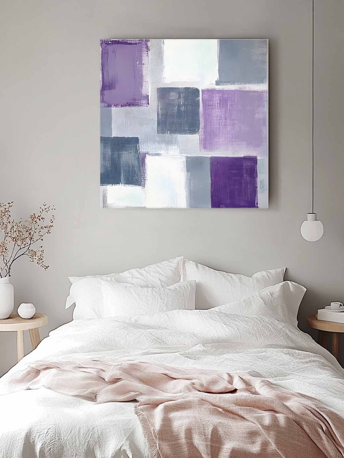 Grey Purple Canvas Wall Art, Graffiti Art Abstract Mottled Color Block Modern Framed Wall Decor Modern Artwork Prints Painting for Living Room, Bedroom, Kitchen & Cafe Decor 12x12 Inch