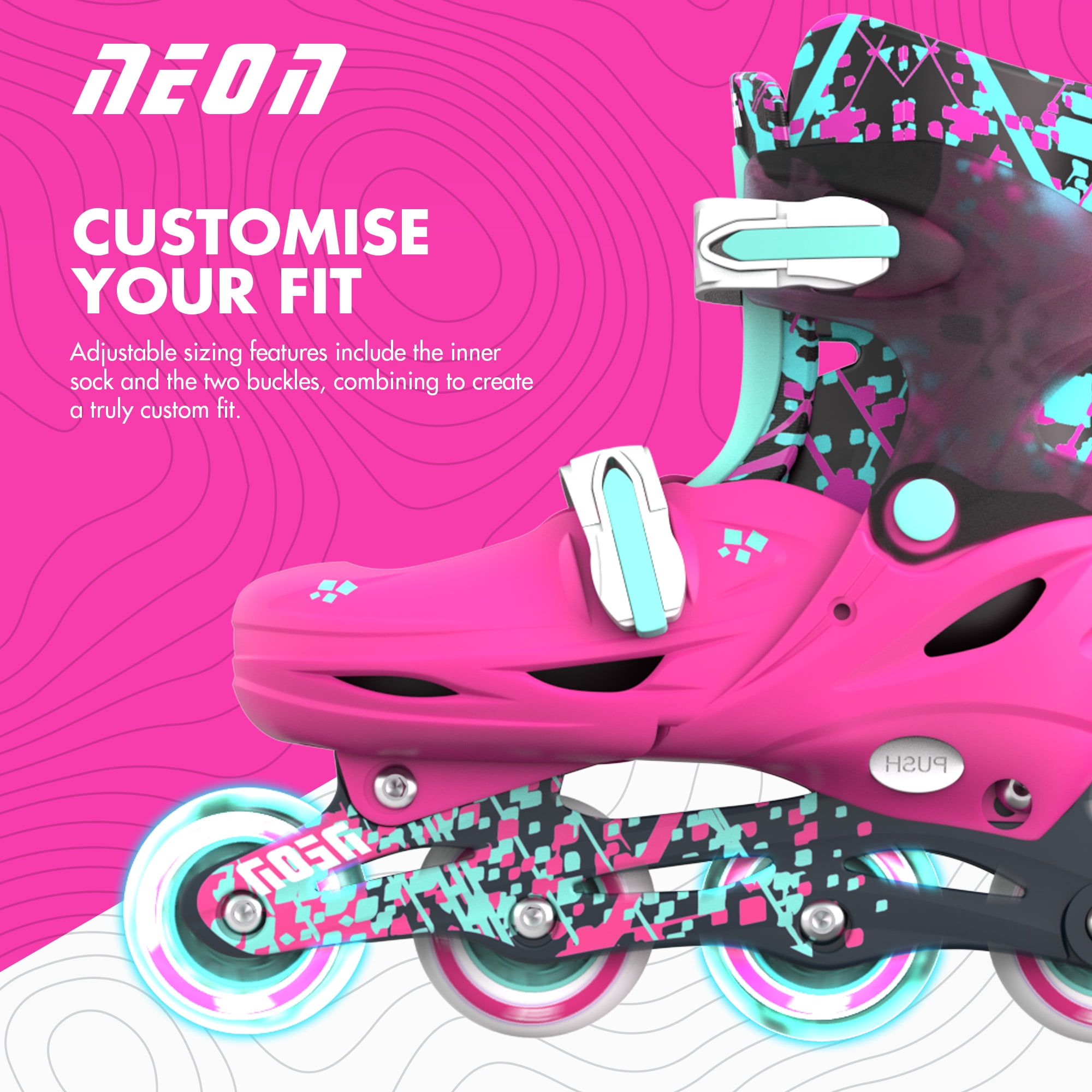 Yvolution Neon Kids Inline Skates - Girls, Size 12-2 Adjustable, One Pair, Pink and Green
