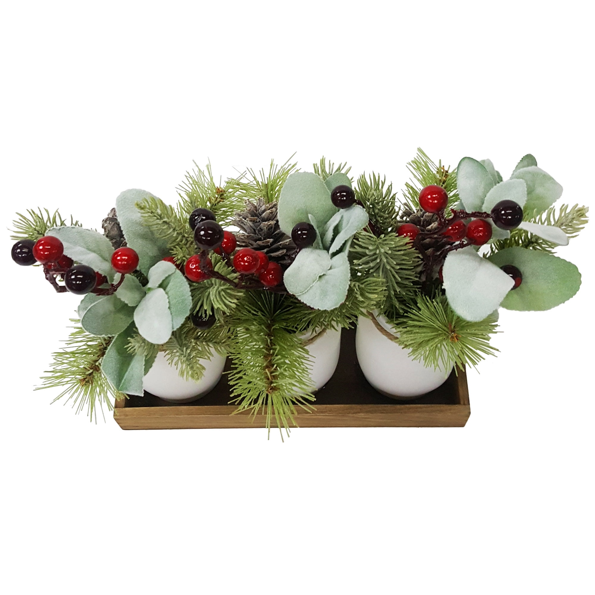 Holiday Time Artificial Liparis and Red Berry Mason Jar and Wood Rail Floral Arrangement