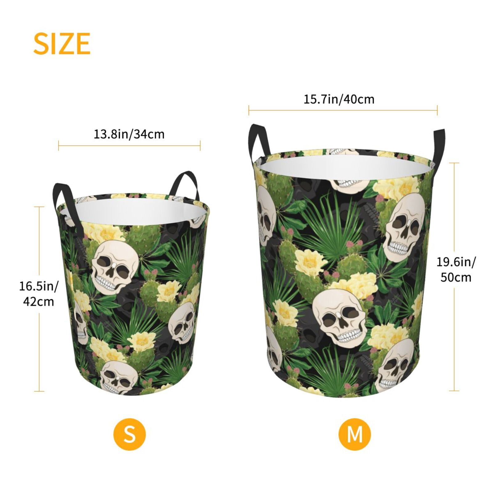 Large Laundry Basket with Handles - skull Cactus blooming Kids Baby Dirty Clothes Laundry Hamper for Bedroom Aesthetic