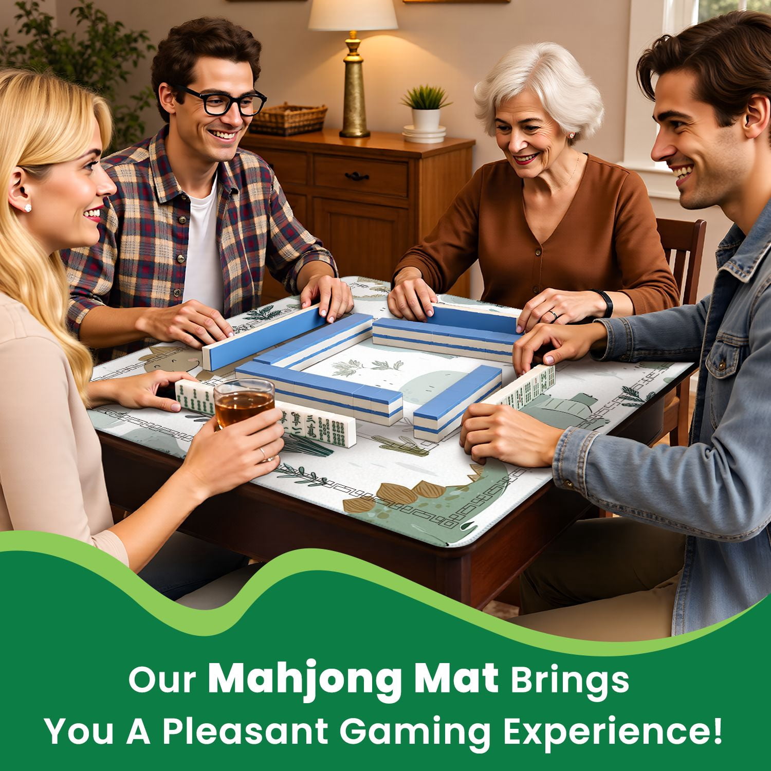 Mahjong Mat 31.5" x 31.5" Dinosaur seamless Sweet dino palm cactus Non-Slip Noise Reduction American Mahjong Tiles Table Cover for Dominoes Poker Card Board Games Gift