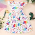 thumbnail image 3 of Bellafa Tollder Girls Cartoon Unicorn Sundress Summer Rullfle Sleeve A-line Dress 2-8 Years Kids Casual Dresses, 3 of 9