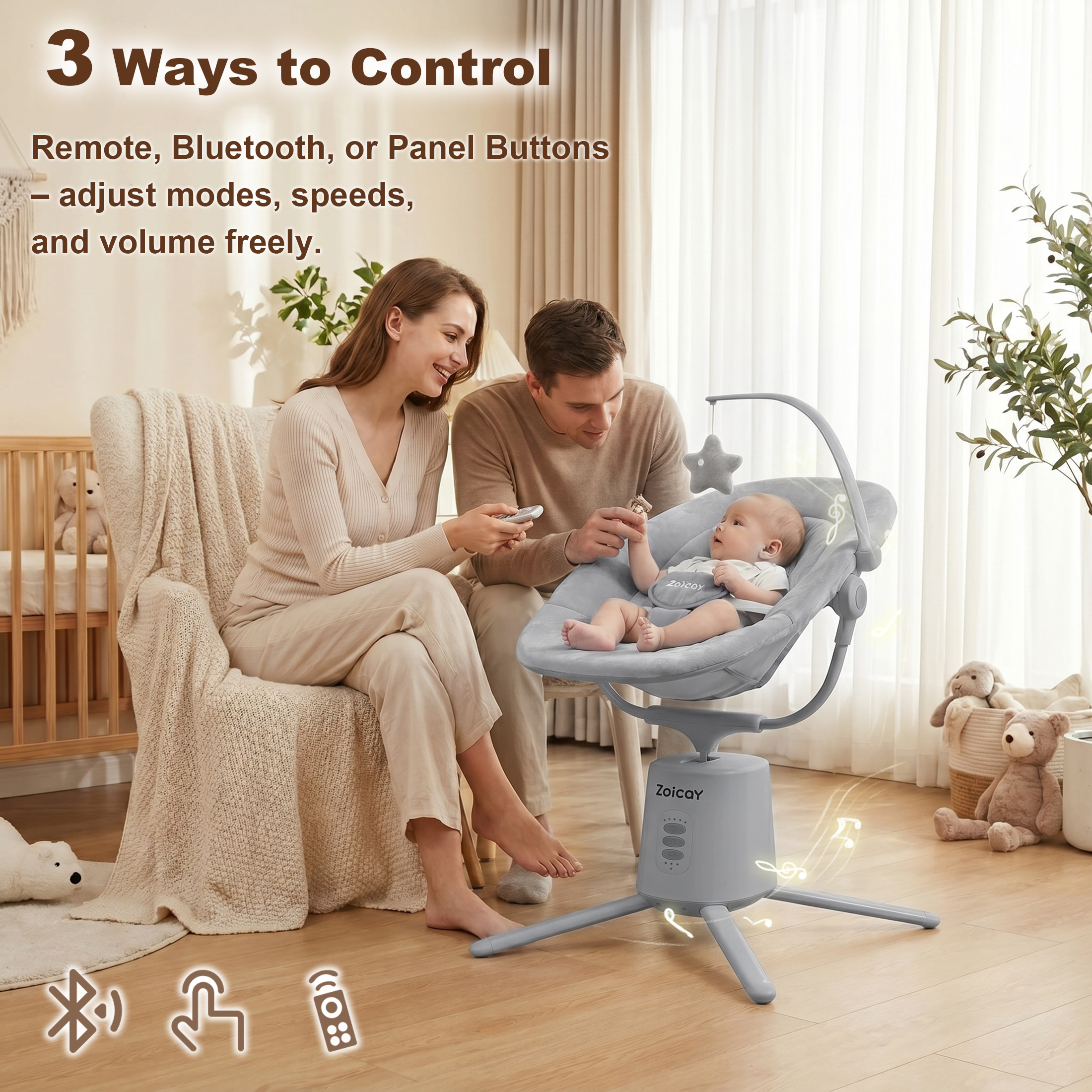 Zoicay Baby Swing with App Control, Gray photo 5