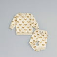 thumbnail image 5 of CUZIBR Christmas Outfit For Kids Boys Sweatsuits Cartoon Football Embroidered Striped Pullover And Trousers Two Piece Athletic Tracksuit Cute Winter Outfits,Beige,0-6 Months, 5 of 5
