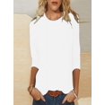 thumbnail image 2 of VSSSJ Casual Blouses for Women Solid Color Classic Versatile Dressy Breathable Tee Tops 3/4 Sleeve Comfy Soft Crew Neck Loose T-Shirts White S, 2 of 5