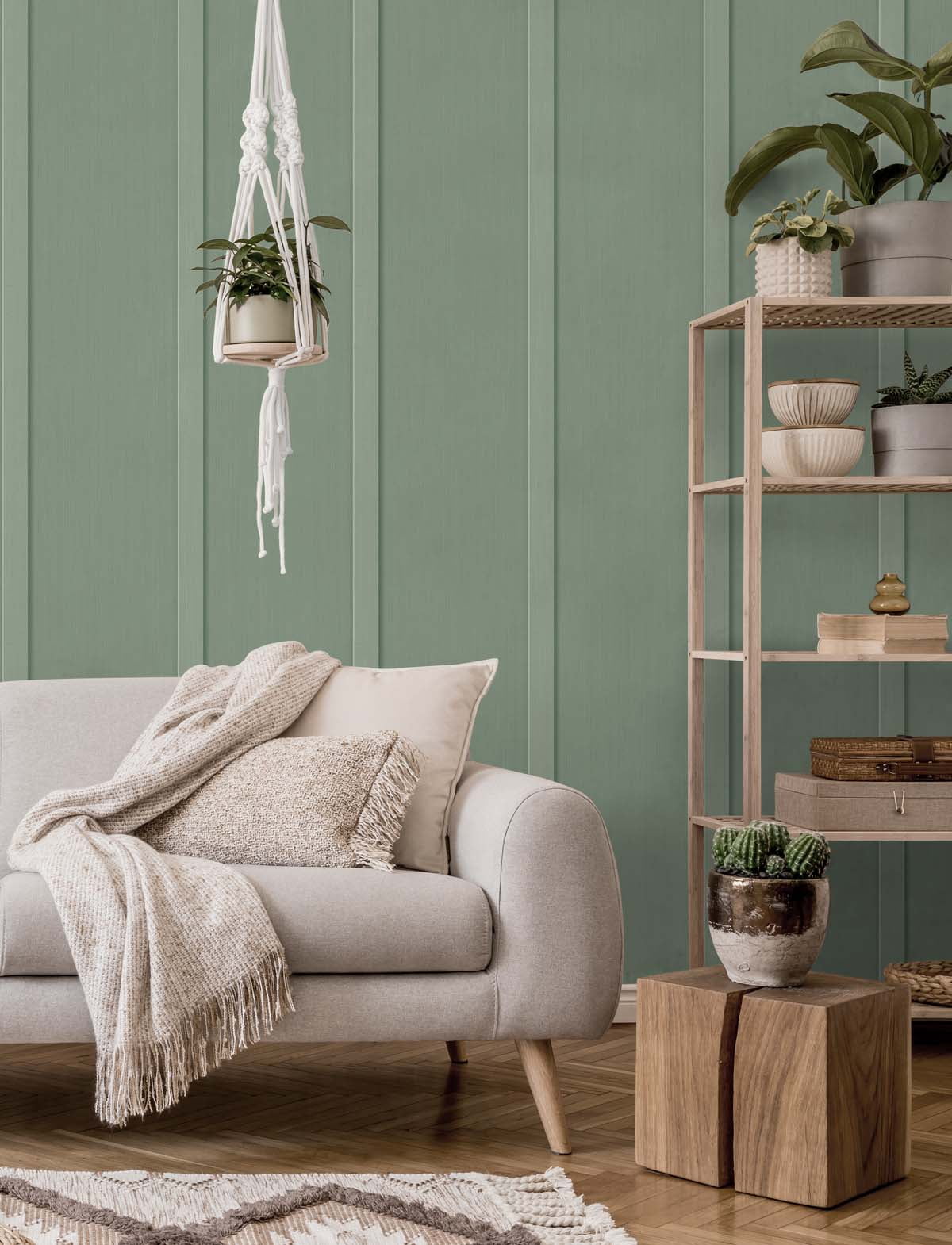 NextWall Sage Green Faux Board & Batten Peel and Stick Wallpaper