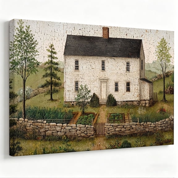 Vintage Farmhouse Country House Canvas Wall Art Rustic Folk Art Painting Prints Living Room Bedroom Kitchen Dining Room Entryway Wall Decor Stretched Frame Ready to Hang 8*12
