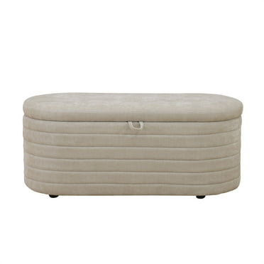 Light Tan Chenille Oval Ottoman with Storage