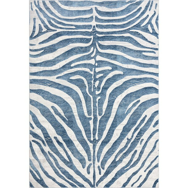 Blue Grey Zebra Print Area Rug, African Print Area Rugs