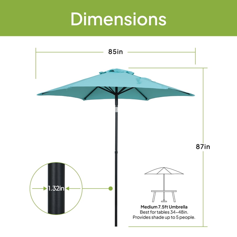Mainstays 7.5ft Round Market Patio Umbrella, Aqua photo 2