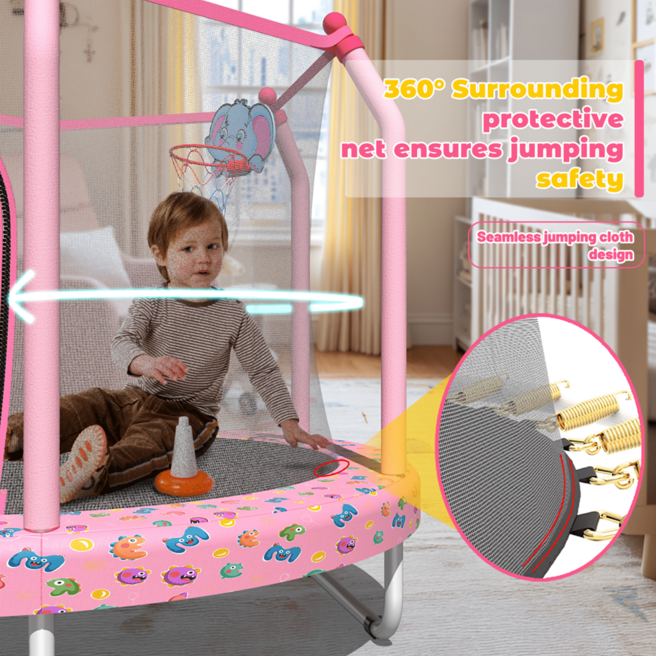 Mini Trampoline for Kids with Safety Enclosure Net, 55" Toddler Trampoline with No-Gap Safe Design, Segmart Recreational Trampolines for Birthday Gifts, Rebounder Trampoline with Ocean Balls