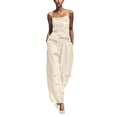 thumbnail image 2 of Sheghy Short Sets for Women 100%Cotton Women Solid Linen Set Sleeveless Button Cami Top & Side Detail Wide Leg Pants 2 Piece Vacation Outfit, 2 of 6