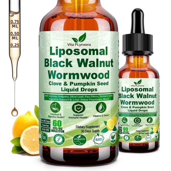 Vitaplynxera Black Walnut Wormwood Clove Cleanse Drops | 15-in-1 Organic Gut Detox for Men & Women | Liposomal Absorption