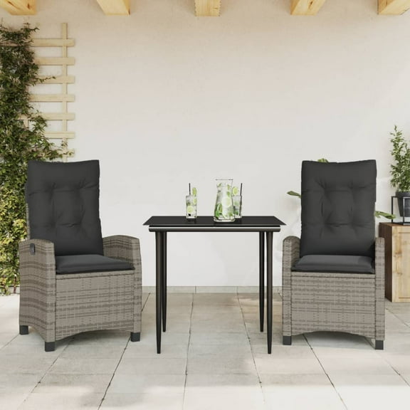 vidaXL 3 Piece Patio Dining Set with Cushions Gray Poly Rattan