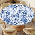 thumbnail image 4 of Round Tablecloth Fitted Elastic Edge Patio Table Covers Wrinkle Resistant Waterproof Vinyl Table Cloth for Picnic Camping Indoor and Outdoor，Blue Flowers Retro 41"-44", 4 of 4