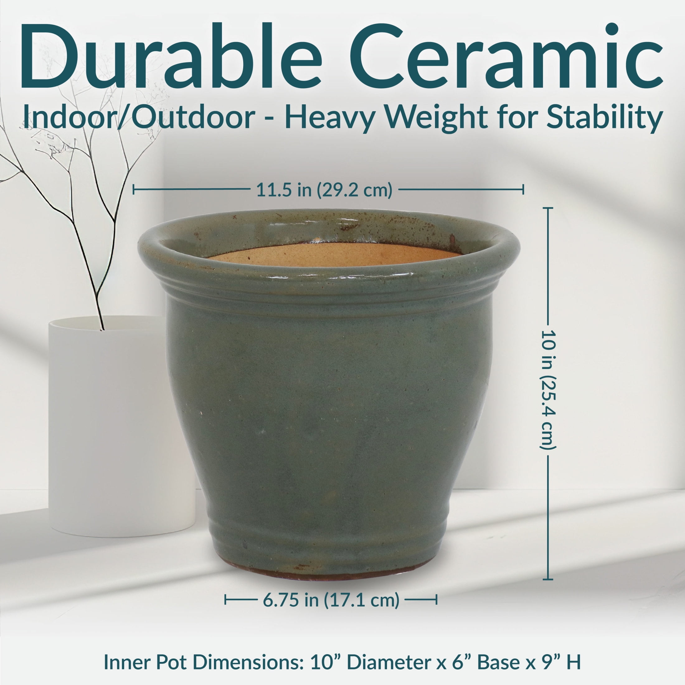 Sunnydaze Studio 11.5" x 11.5" x 10" Round Gray Ceramic Outdoor Planter 2-Count