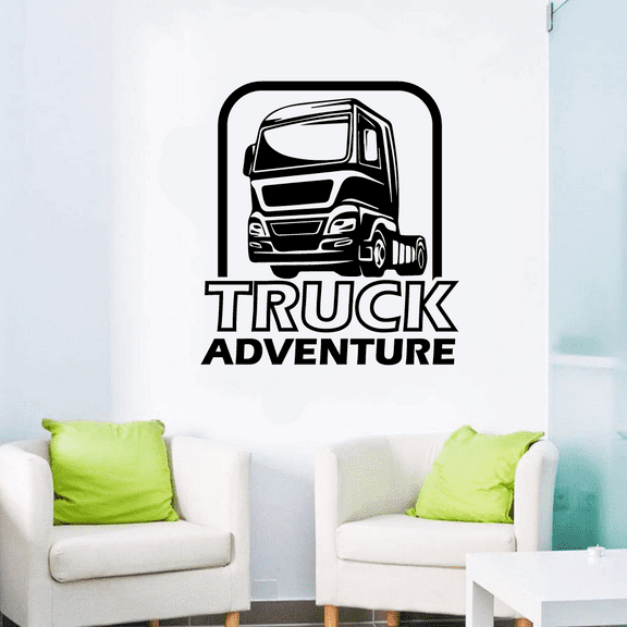Truck Adventure - Trucking Quotes Truck Driver Trailer Truck Jumbo Truck Silhouette Vinyl Wall Art Sticker Wall Decal Home Kids Room Study Room Boys Wall Décoration Design Décor Size (30x22 inch)