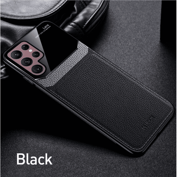 ROBINSON Étui en Cuir Étui Arrière Protectrice Étui de Téléphone Étui Arrière en Verre pour Samsung Galaxy S22 Ultra (Noir)