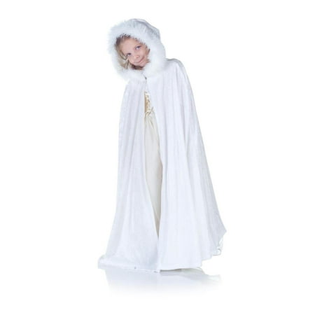 Panne Velvet Costume Cape Child: White & Faux Fur Trim One Size Fits