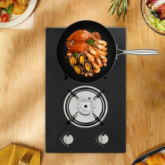 2-Burner Gas Stove with Adjustable Firepower, Piezo Ignition, Toughened Glass Panel, Energy-Efficient, Safe and Easy To Clean for Home Kitchens