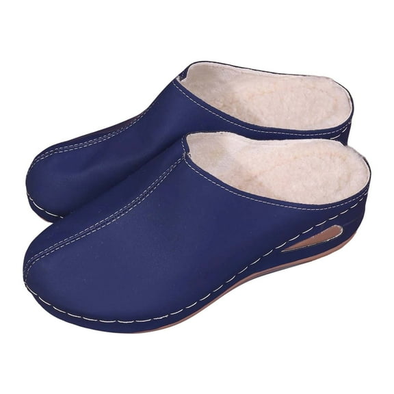 House Slippers Gifts for Women Winter Slippers for Indoor And Outdoor Cozy Faux Lined Shoes with Sloped Heel Comfortable Warm Soft Sole Navy 6