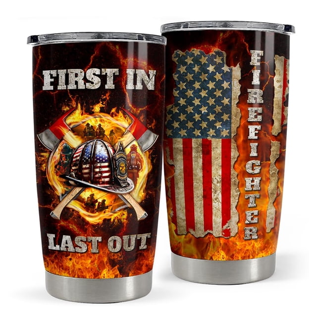 Taza de viaje Tumbler SANDJEST Firefighter de acero inoxidable de 20 onzas