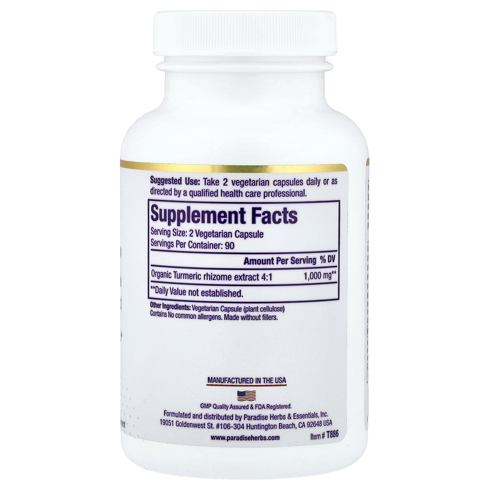 Paradise Herbs Turmeric, 180 Vegetarian Capsules (500 mg per Capsule)