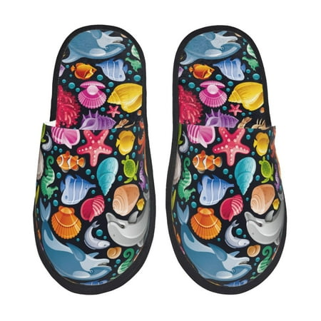 

Noikeo Underwater Diving Animals Pattern Cozy Slippers Indoor for Women and Mens Fuzzy House Shoes Soft Plush Warm Slip-on Slippers-Large