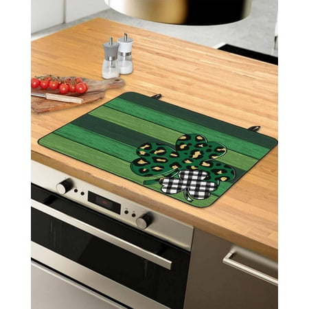 

St. Patrick s Day Stove Top Covers for Electric Stove Heat Insulation Fireproof Glass Cooktop Cover Counter Top Glass Stove Cover 29 x21 Vintage Wooden Green Ombre Lucky Clover