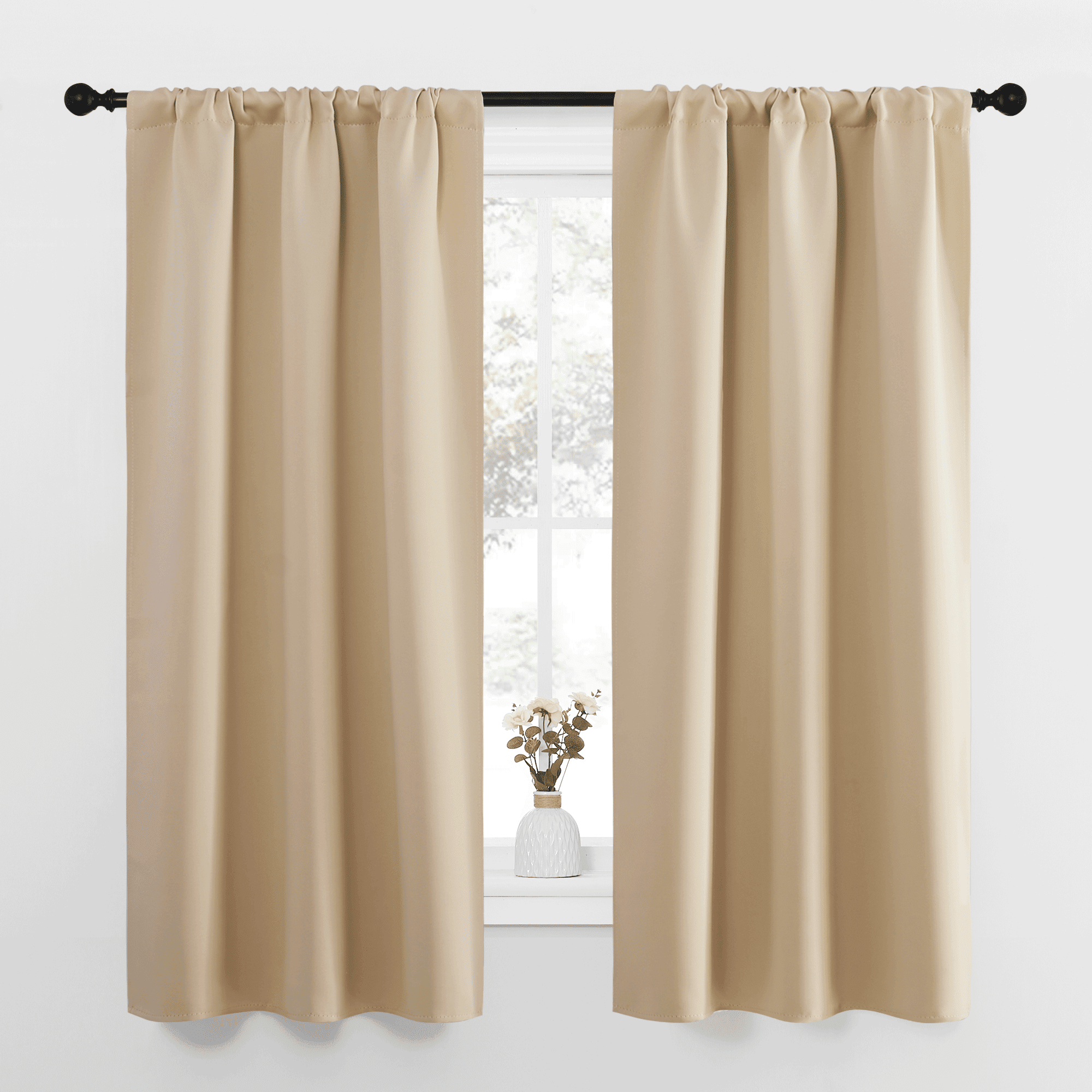 NICETOWN Solid Color Thermal Insulated Blackout Curtains Rod Pocket Window Treatments for Kitchen 34x36 inch, Biscotti Beige, 2 Panels