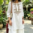 thumbnail image 4 of IUYRTFE Women's Long Sleeve Embroidered Tunic Top Button Front Round Neck Casual Boho Blouse, 4 of 5