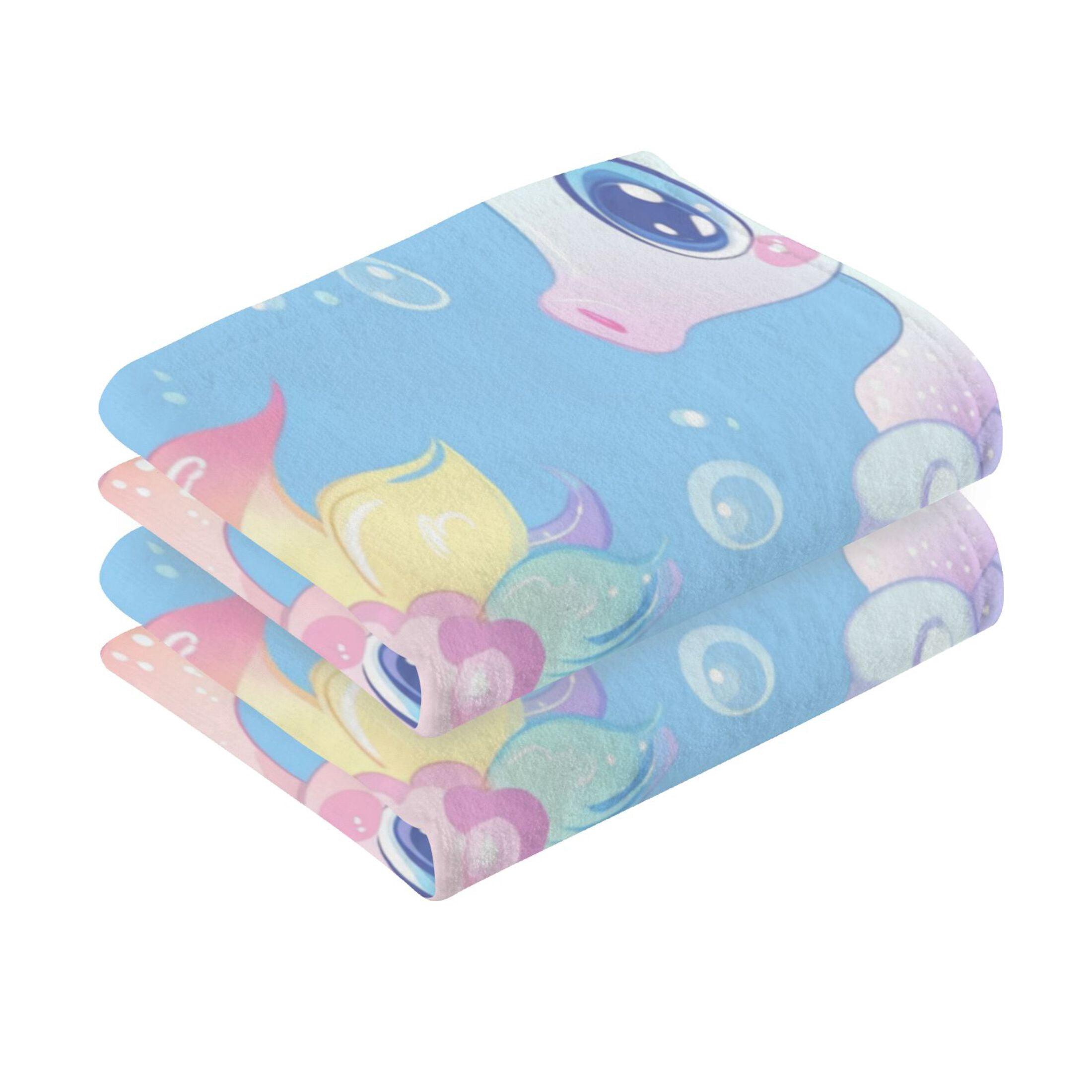 Wobogo Pattern Featuring Cute Baby Seahorses 100% Cotton Towel 2 Pieces Set Super Soft and Highly Absorbent Suitable for Bathroom Gym Travel Camping Pool