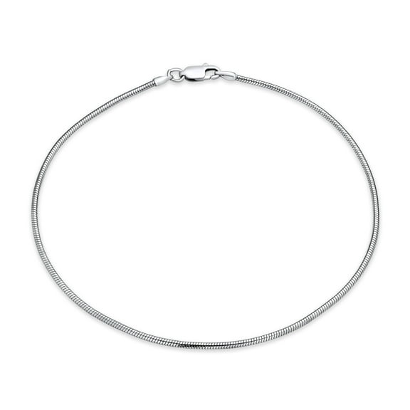 Bling Jewelry Womens Simple Plain Snake Chain Link Anklet Strong Ankle Bracelet .925 Sterling Silver
