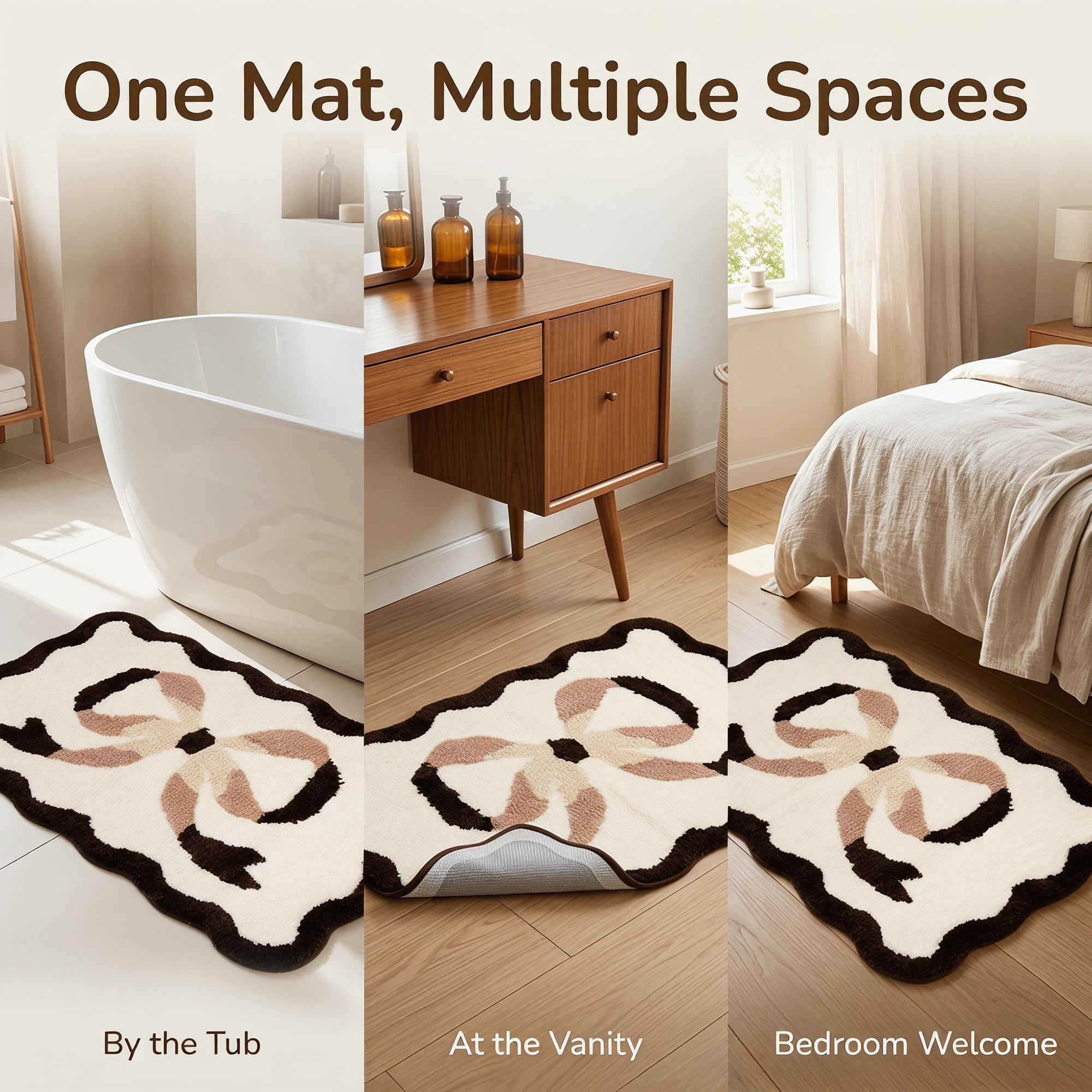 Unique Bargains Aesthetic Bathroom Rug Soft Absorbent Non Slip Bath Mat Brown 32" x 20"