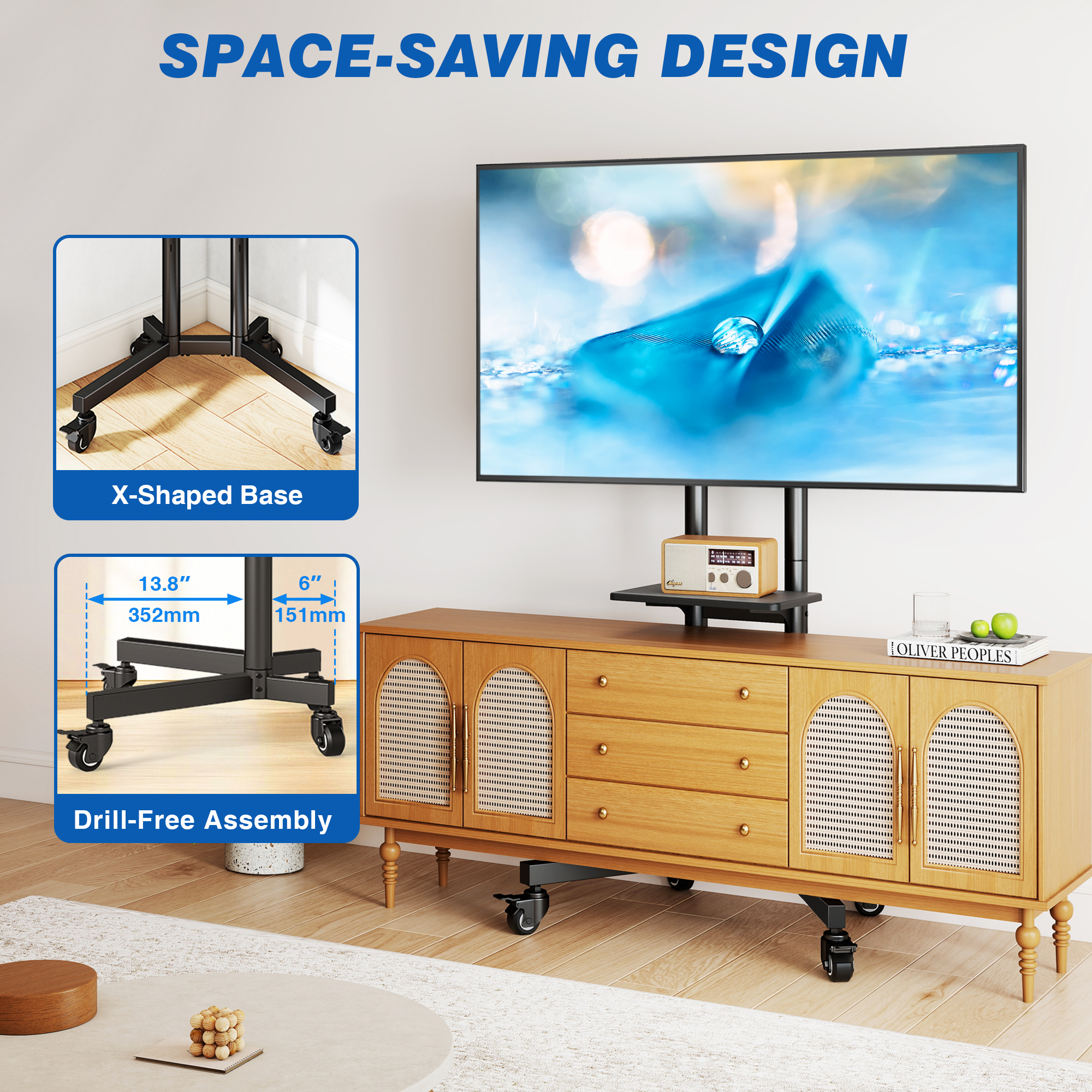 RTVR Modern Rolling TV Cart Stand for TVs 32-85" photo 5